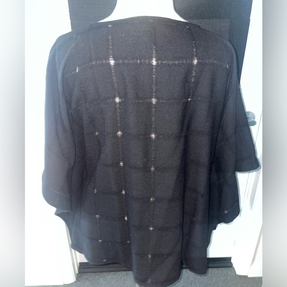 Wool Gauze Grid Poncho In Black - Picture 2 of 2